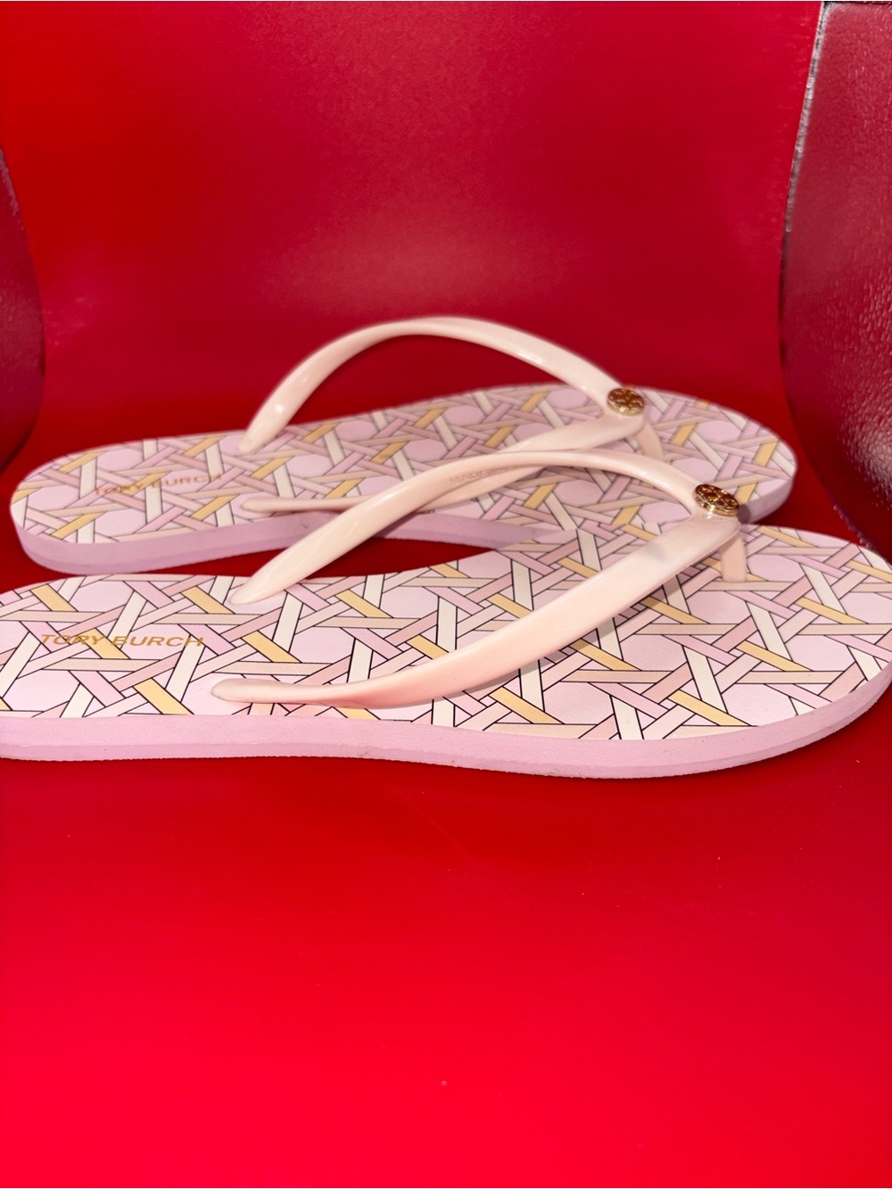 Tory Burch Light Pink Flip Flop Sandals with Gold Accent Logo